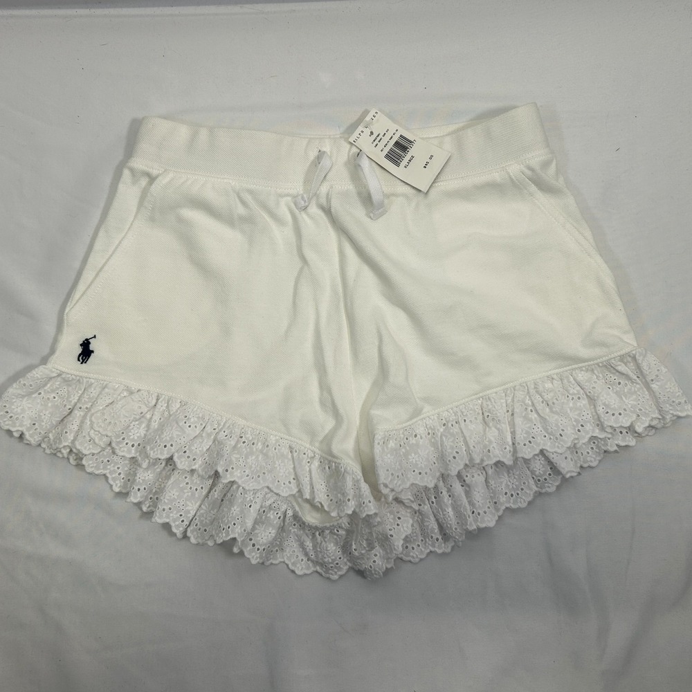 Polo Ralph Lauren‎ Shorts Lace Ruffle Cotton White Eyelet Big Girls XL 16 NEW